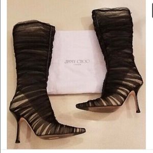 JIMMY CHOO Mesh Black tulle boots